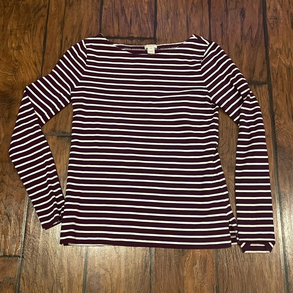*3 for $25* JCrew XXS Maroon and White Striped Long Sleeve Shirt - Picture 1 of 5